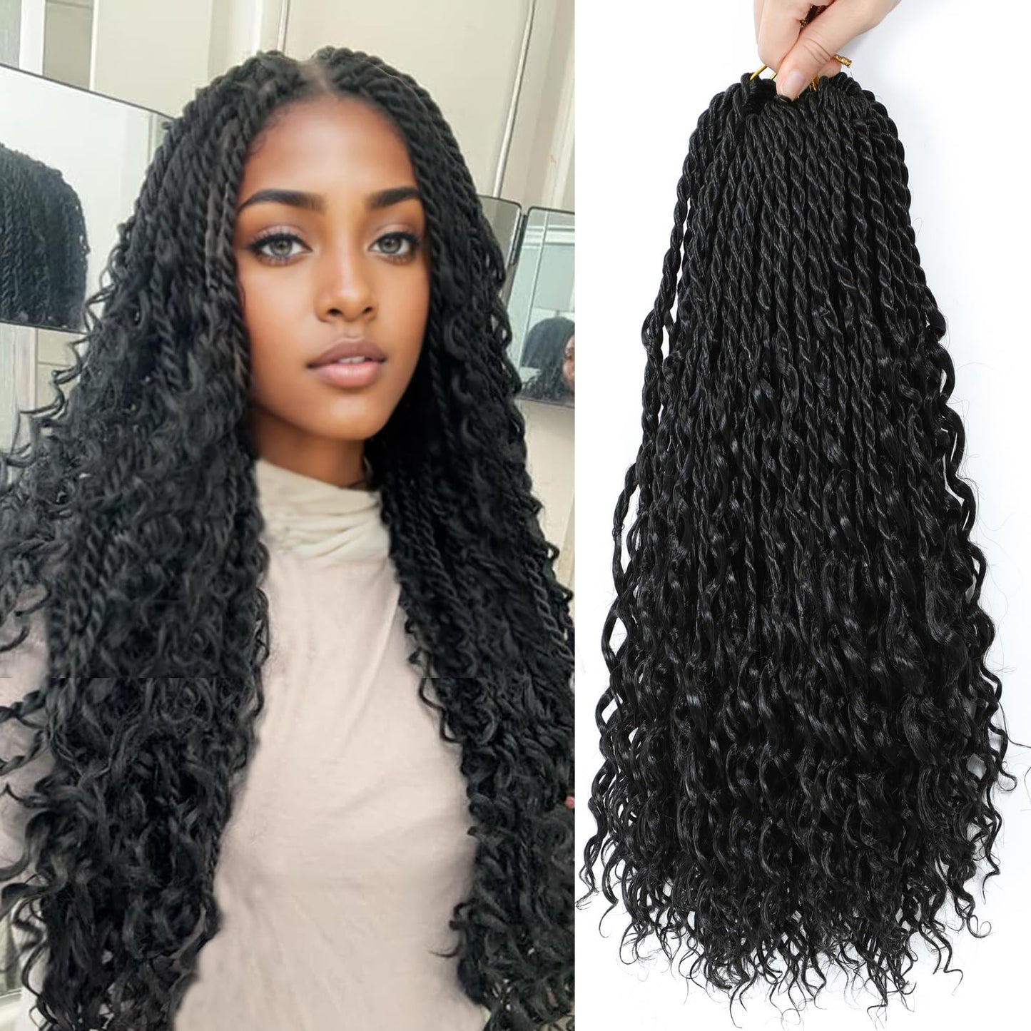 Goddess Twist Braids Crochet Hair With Curly Ends Senegalese Twist Braids Crochet Braids 6 Packs black Crochet Braids Synthetic Braiding Hair Extension for Black Women (18inch, 1B)
