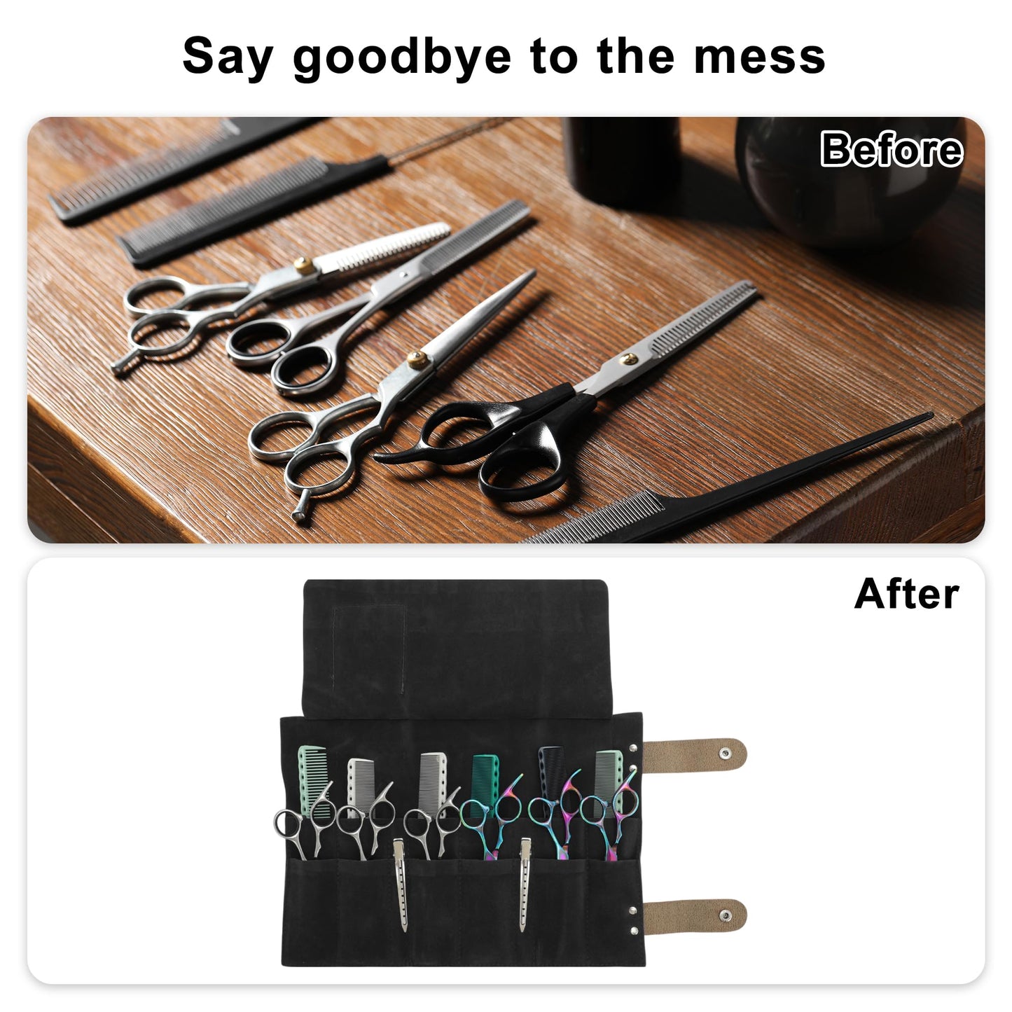 VOCOSTE Roll Up Scissors Bag, Durable & Foldable Salons Tool Pouch with Multi-Pockets, Hair Scissor Shears Cases for Hair Stylists, Black