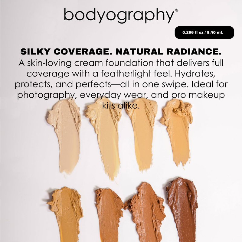 Bodyography Silk Cream Foundation – Light/Medium | Hydrating, Weightless Liquid Cream Foundation with Hyaluronic Acid & African Rooibos Tea | Medium-to-Full Coverage, Luminous Finish