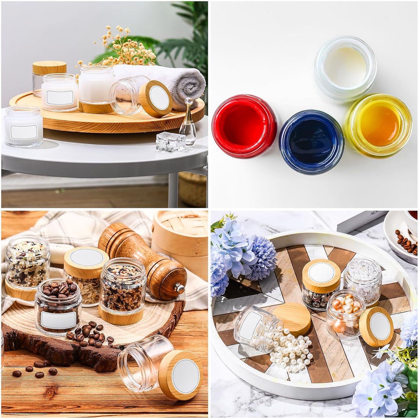 Clear Glass Jars - 36 Pcs 2oz/60ml Airtight Cosmetic Containers with Woodgrain Lids | Perfect for Creams, Lotions, DIY Projects