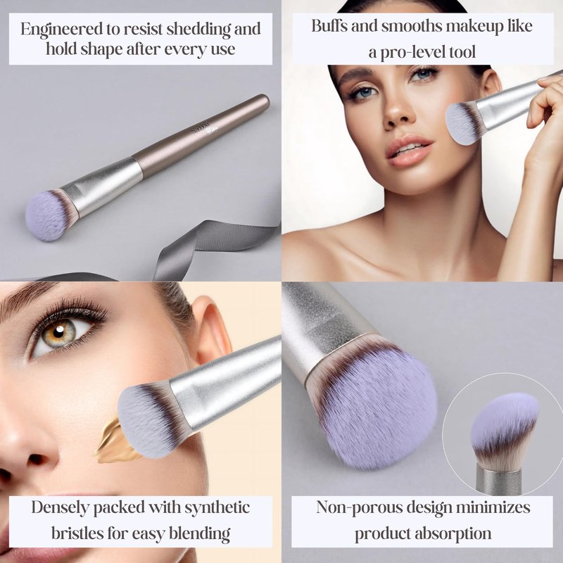 Contoured Makeup Brush - Foundation Blender Brush for Powder, Cream, Contour, Bronzer, Blush Blending & Highlighter - Professional Make Up Brush - Full Face Makeup Brush - Vegan & Cruelty Free
