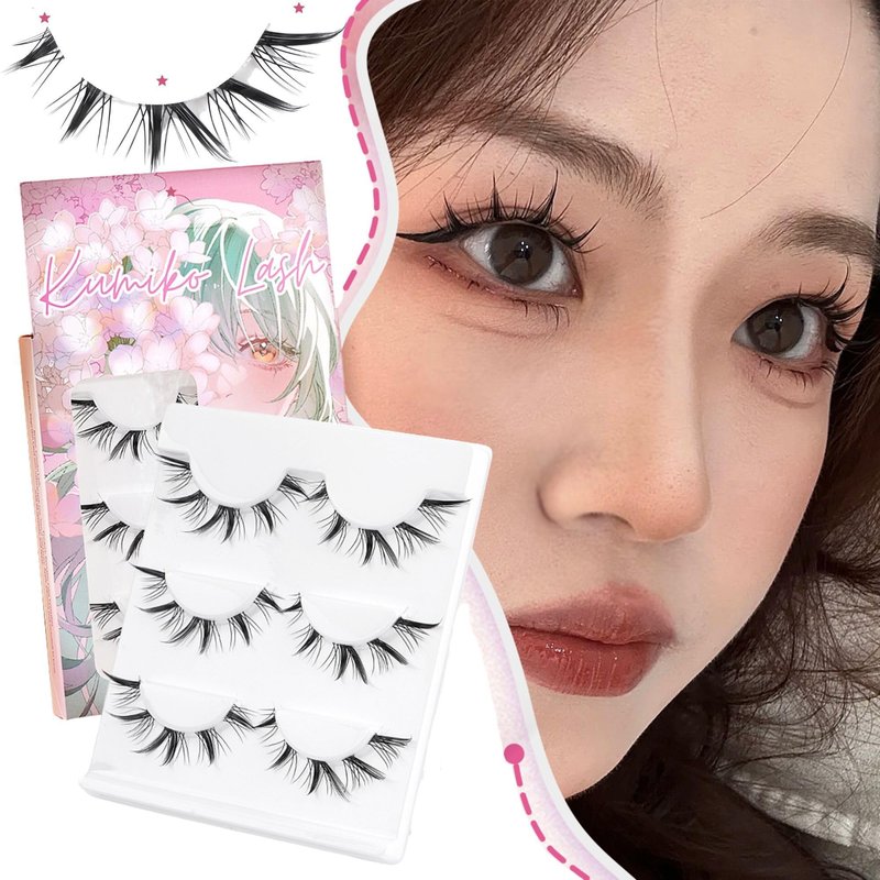Kumiko Handmade Manga Lashes 3 Pairs Pack | Douyin False Eyelashes Manhua Anime Lashes Wispy Cat Eye | Japanese Korean Spiky Fake Eyelashes Fairy Custom Look | Ideal for Cosplay & Kawaii (Fairy Style)
