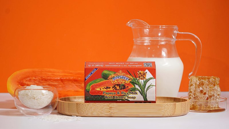 ASANTEE Papaya & Rice Milk with Honey Cleansing Soap 125 Grams (Pack of 6)