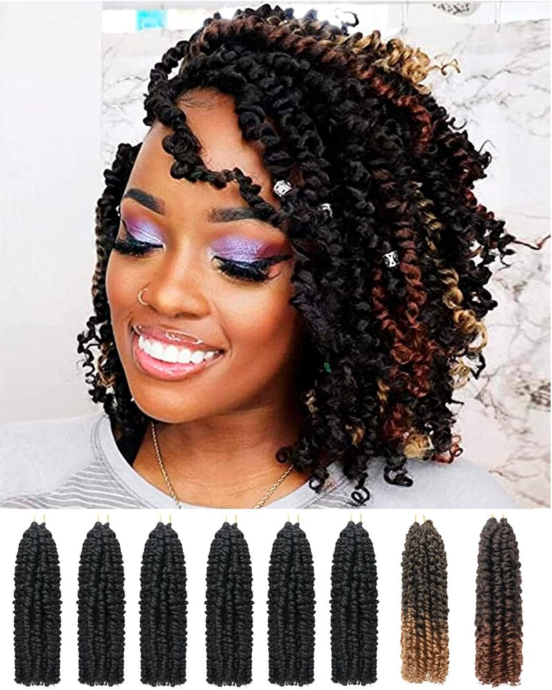 10 Inch 8 Packs Passion Twist Crochet Hair-Mixed Color Combo Pack(6 packs 1B+ 1 pack T1B/27+1 pack T1B/30),Pre-twisted Pre Looped Soft & Bouncy Synthetic Braided Hair Extensions (1B+T27+T30)