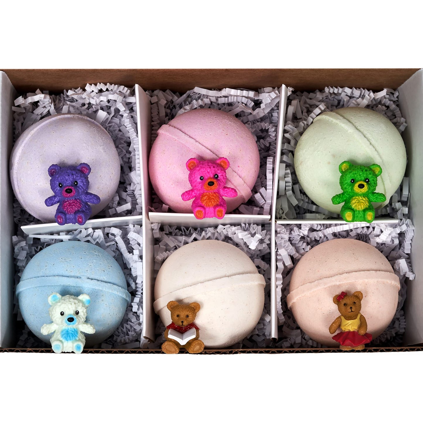 Bath Bomb Fizzies with Surprise: 6 Bear Family Toys Inside Bath Bombs, Huge Balls (5 oz) Safe, Great for Bubble Baths, Perfect for Little Girls and Boys (6 Count) Pack of 1