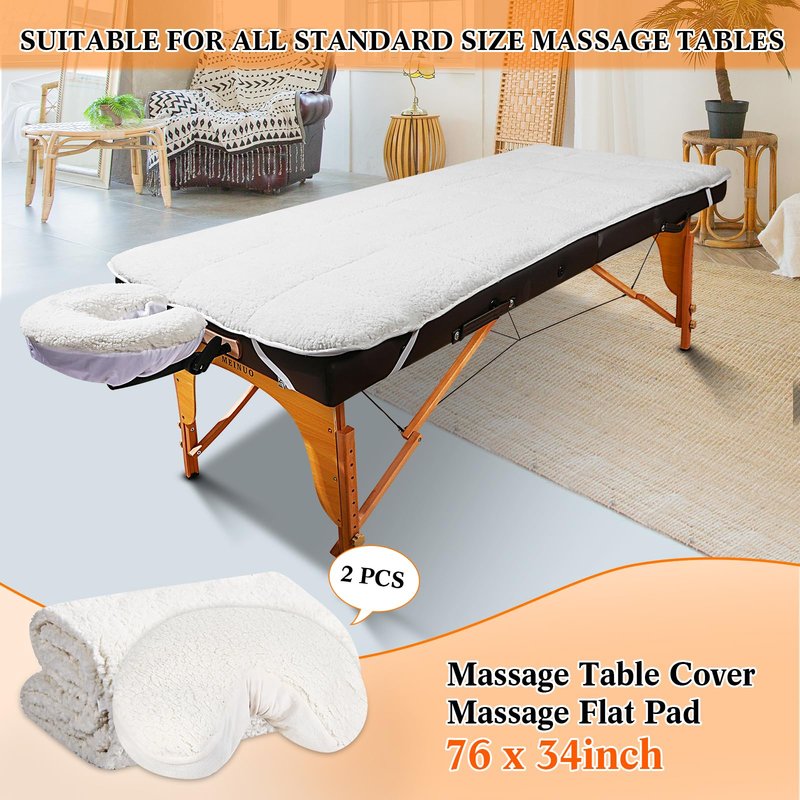 Oudain Fleece Massage Table Pad Set, 76 x 34 Inch Soft and Comfortable Massage Bed Pads, Thick Massage Table Pads Set Includes Pad and Face Rest Cover for SPA, Beauty Salon