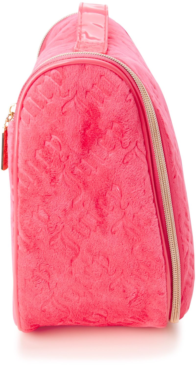 Juicy Couture Pink Makeup Bag Cosmetics Organizer Travel Essentials Hanging Hook Velour Logo