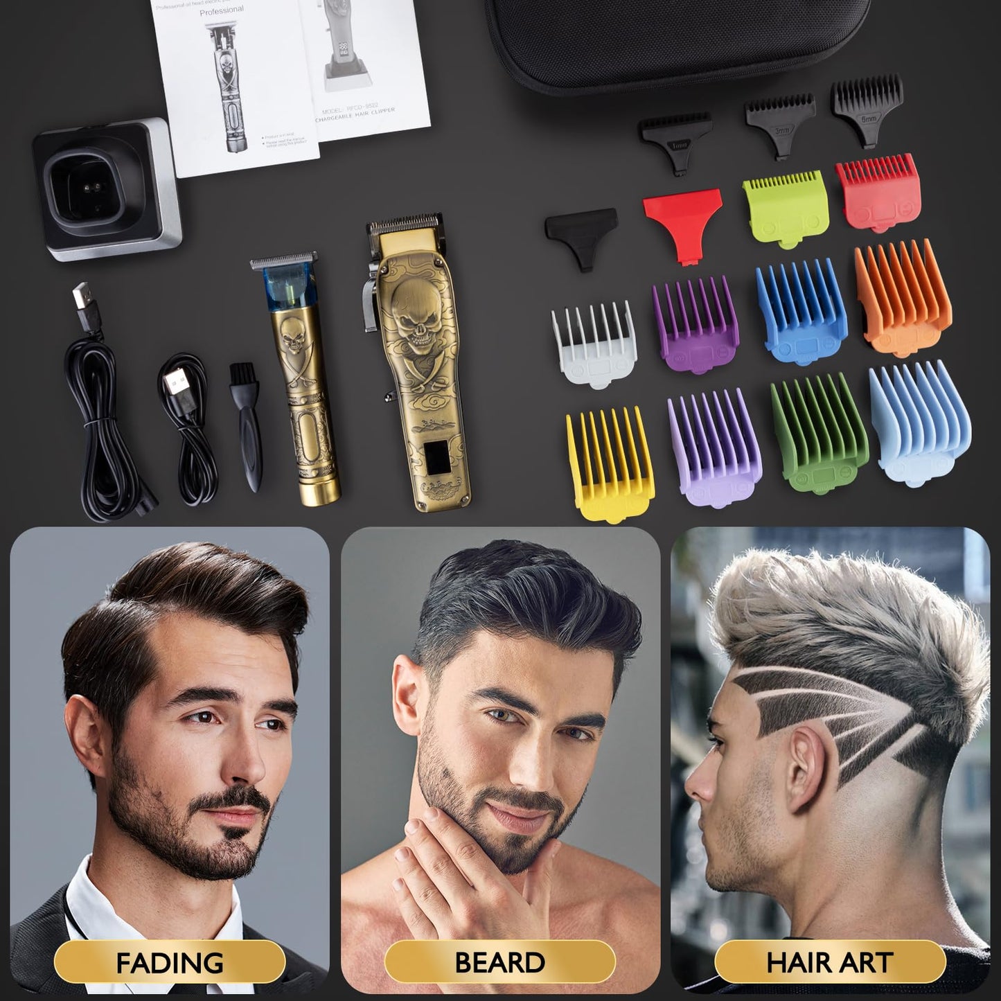 Audoc Professional Cordless Hair Clippers for Men Pro Li Outliners Trimmer Low Noise Hair Trimmer for Men Quiet Metal Housing Hair Cutting Kit for Home Barber Kid Father