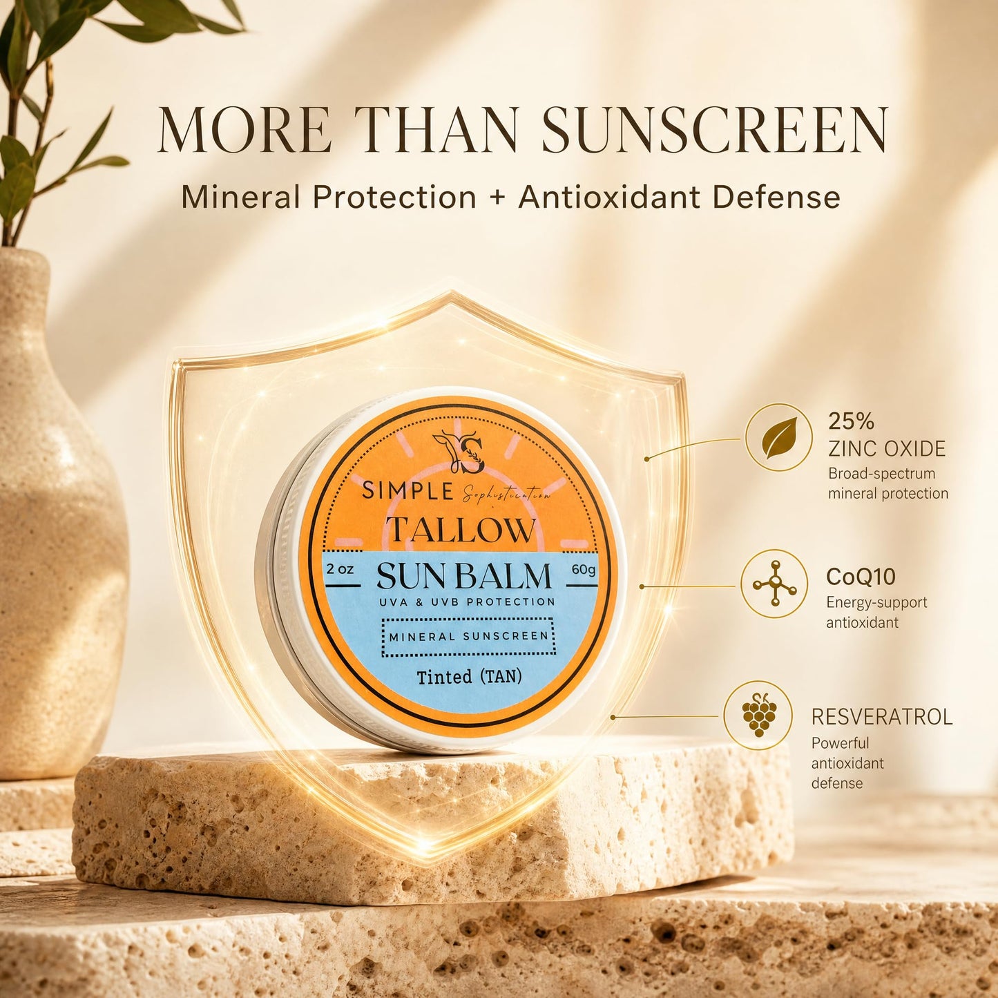 Tinted Mineral Sunscreen SPF 50+ for Face | Zinc Oxide with Grass-Fed Beef Tallow | Reef Safe Daily Facial Sunscreen | Anti-aging with CoQ10+Resveratrol, No White Cast, Sensitive Skin | 2 oz (Fair)