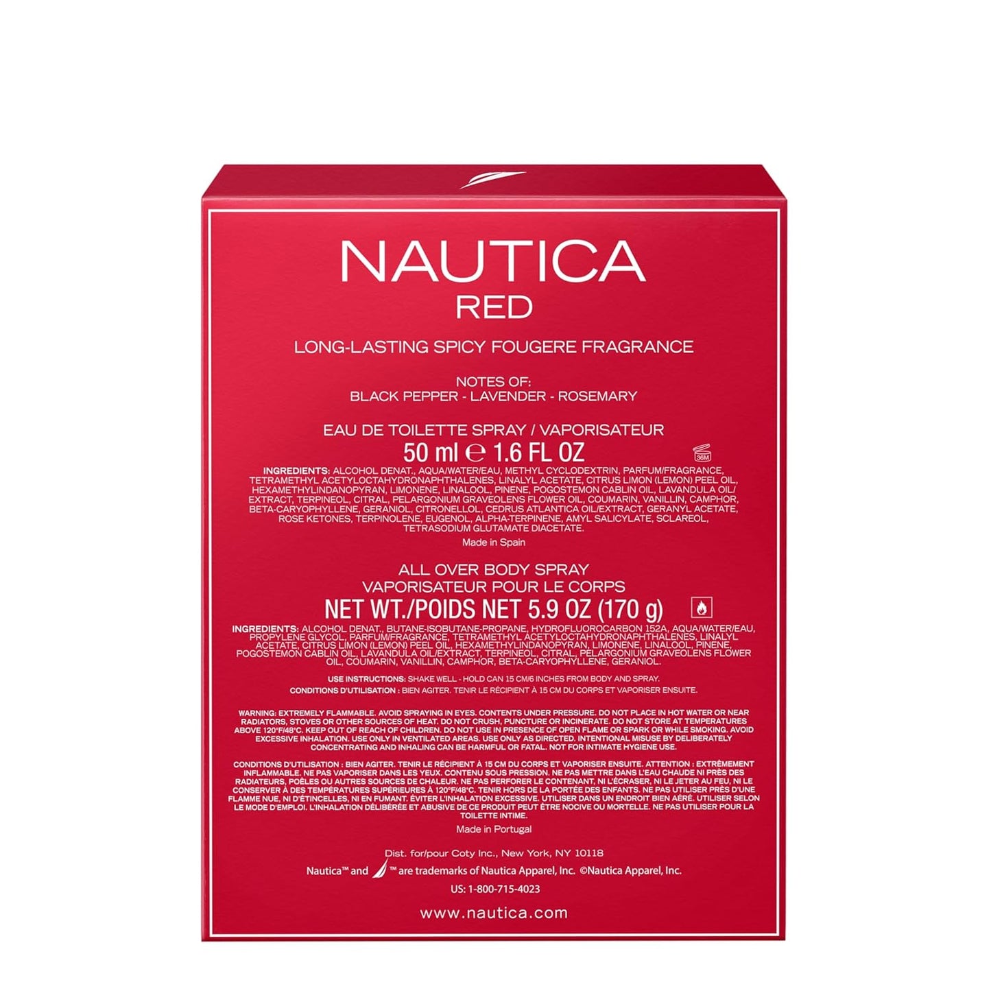 Nautica Men's Fragrance Set - Red EDT 1.6 fl oz & Body Spray 5.9 oz | Aromatic Fougere with Black Pepper, Lavender & Rosemary