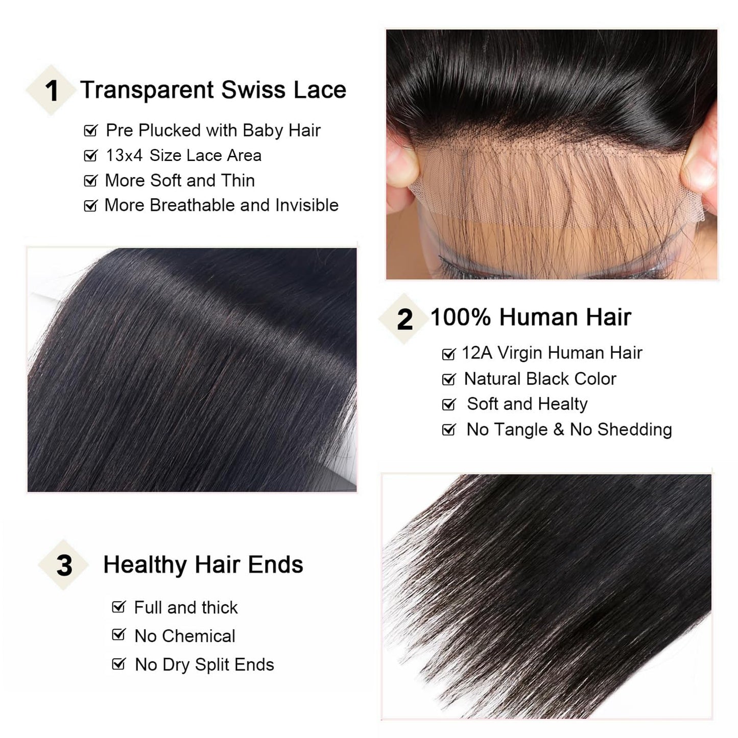 13x4 HD Lace Frontal Closure Human Hair Straight HD Lace Closure Human Hair Free Part 22 Inch Natural Black Frontal HD Lace
