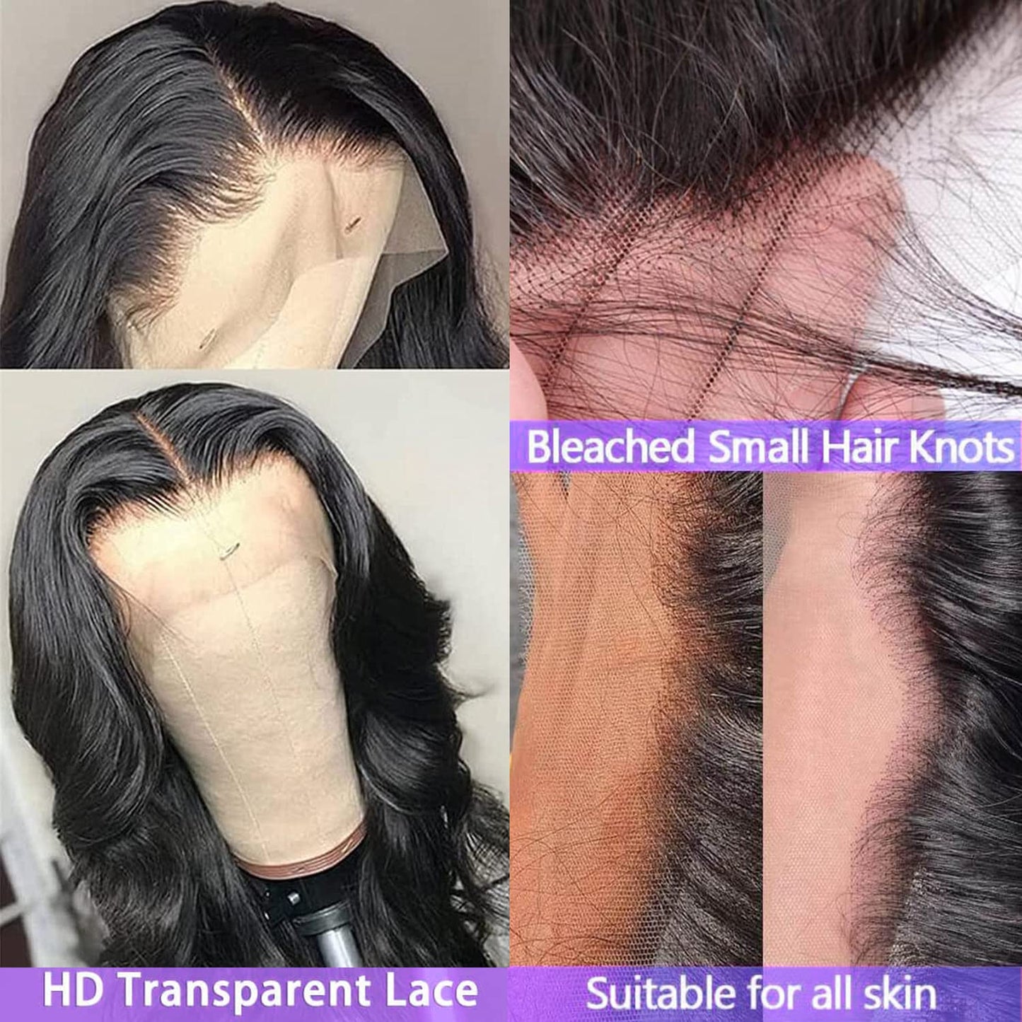Lace Front Wigs for Black Women - Body Wave 24 Inch Glueless Lace Frontal Wigs - Pre Plucked with Baby Hair - Brazilian Virgin Human Hair - 180% Density - Natural Color