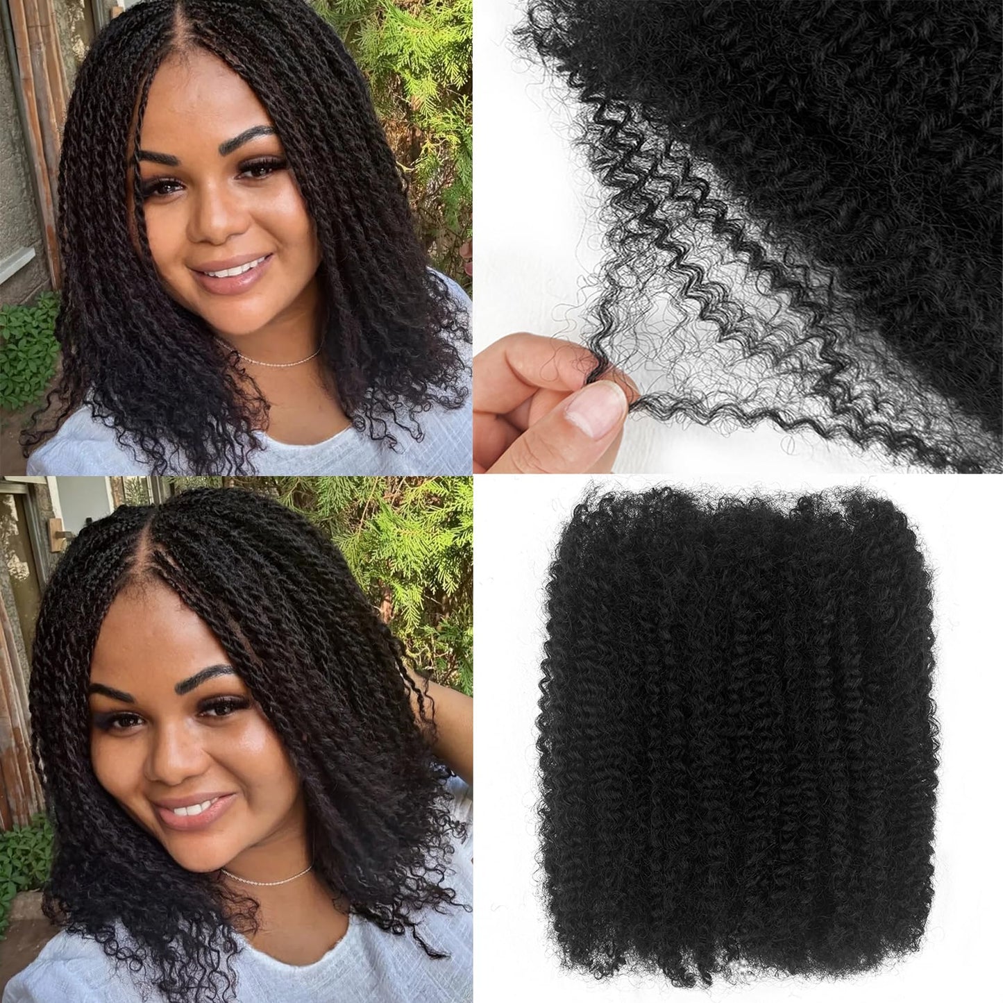 Afro Kinkys Bulk Human Hair For Braiding 10 Inch Afro Kinky-Curly Human Hair Bulk For Mini Twist Micro Locs Dreadlocks Extensions 1 Bundle (10Inchs,40g/pack)