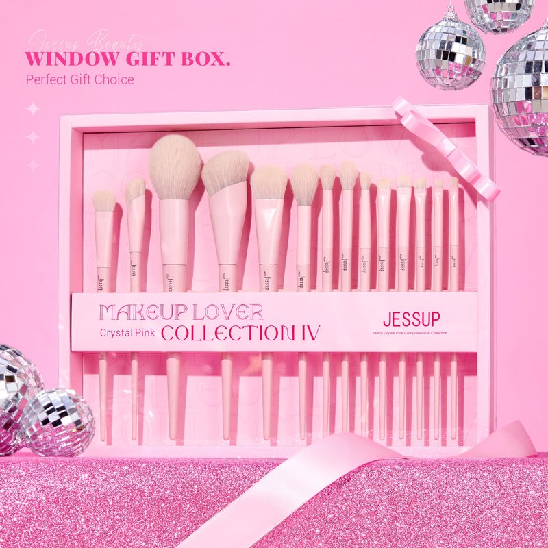 Jessup Pink Makeup Brushes Set 14Pcs Make up Brushes Premium Vegan Foundation Concealer Blush Eyeshadow Eyeliner Powder Highlighter Blending Face Brush Set with Gift Box, T495-G