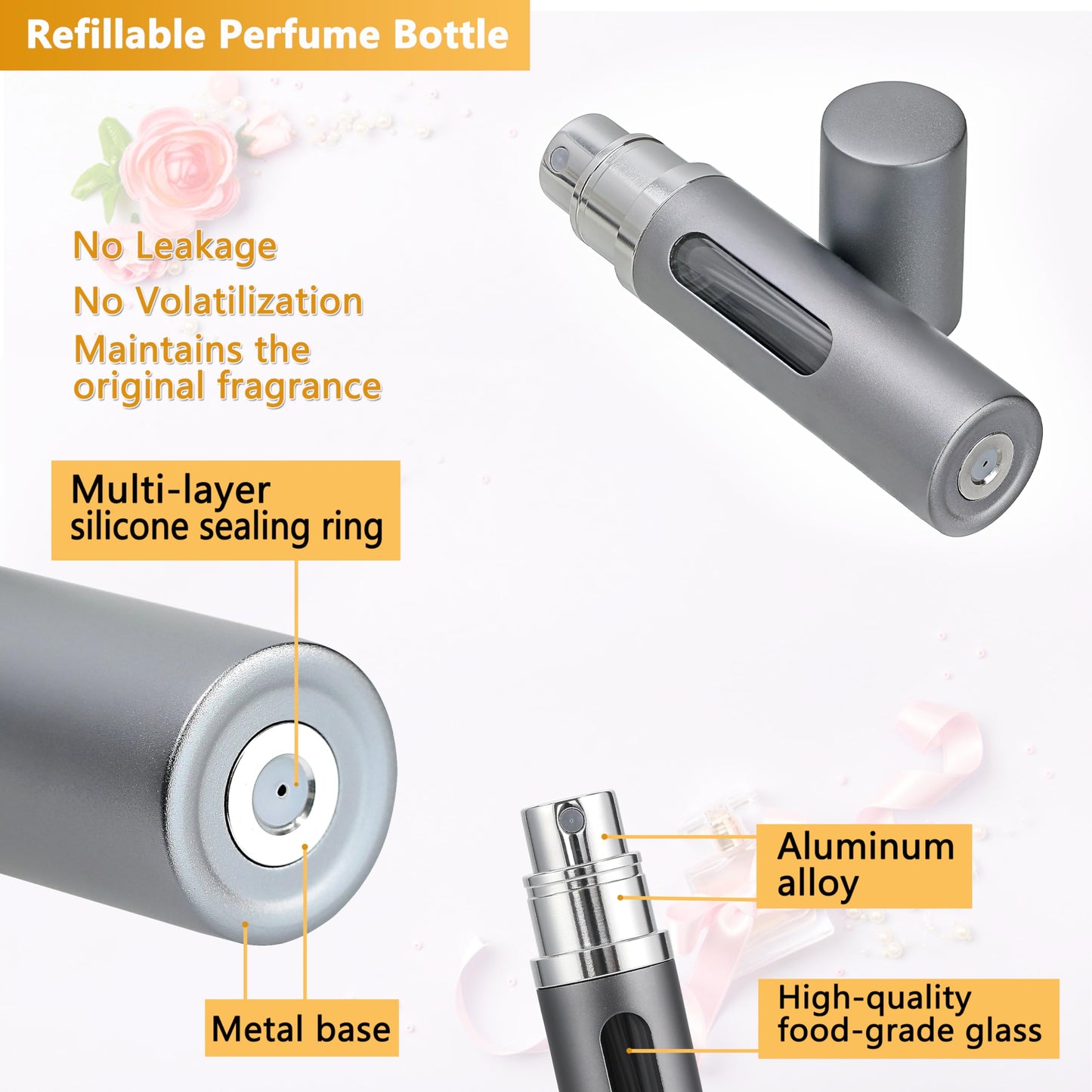 ANTOKX Perfume Travel Refillable Atomizer - 3-Pack 5ML Pocket Perfume Bottle, Travel Perfume Atomizer Refillable Perfume Spray Bottle, Portable Perfume Sprayer (Black & Gold & Silver)
