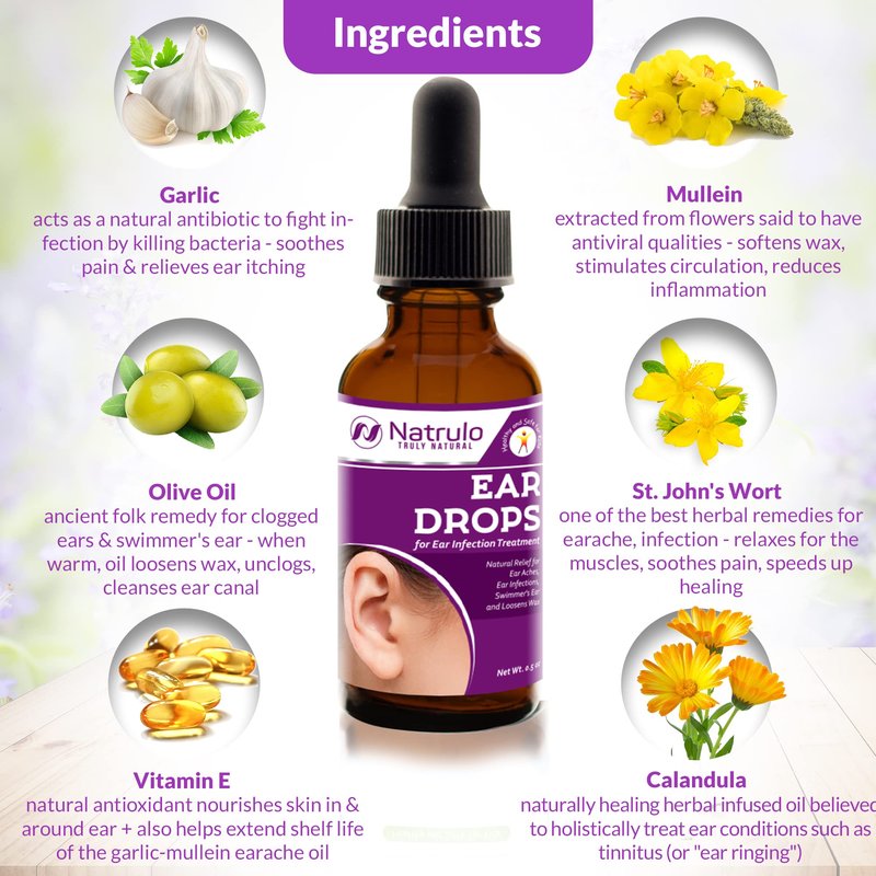 Natural Ear Drops for Ear Infection – Homeopathic Eardrops for Adults, Kids, Baby, & Pets – Relieves Ear Aches, Swimmer's Ear, & Loosens Wax – Kids Safe Ear Health Made in USA