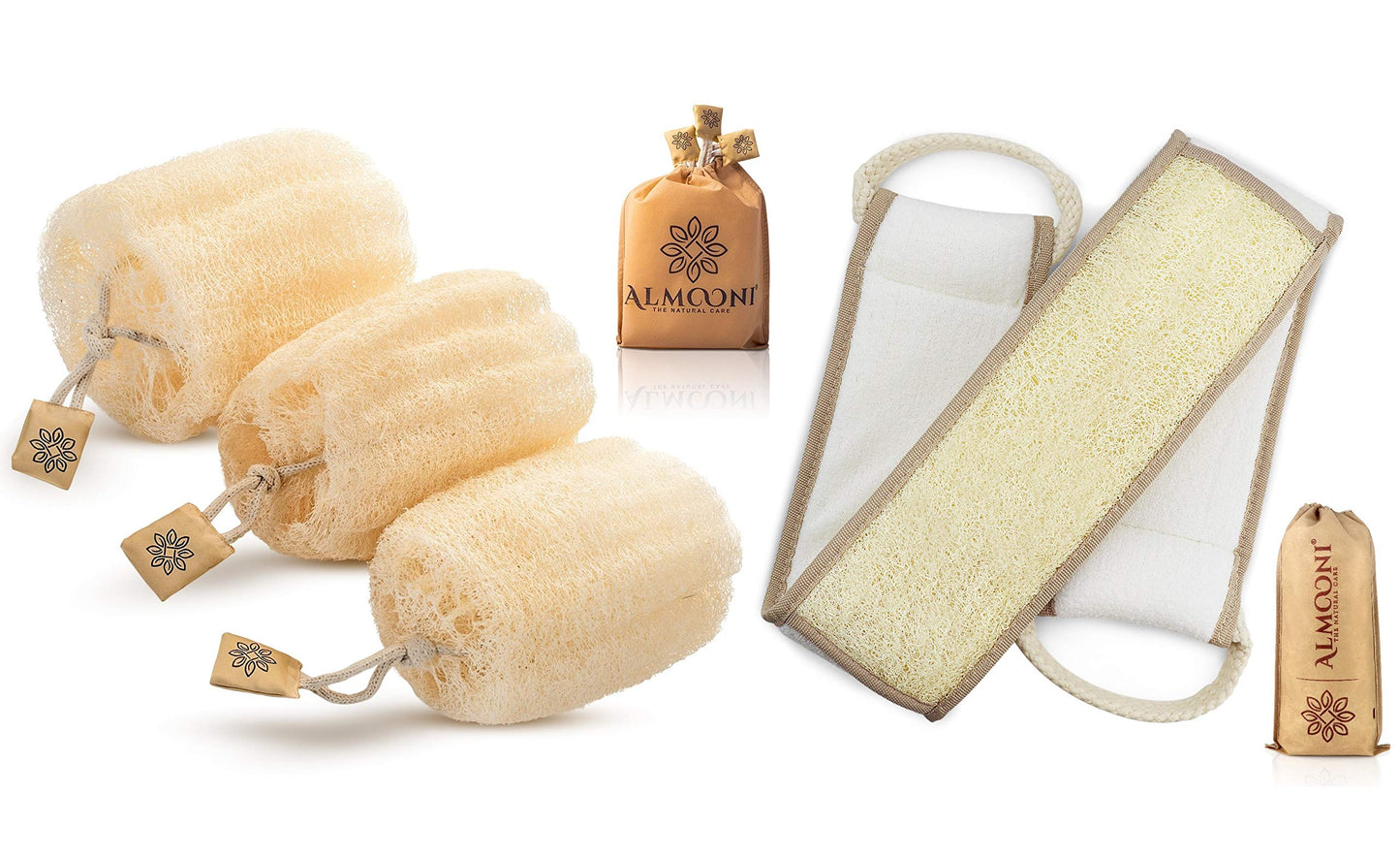 Premium Natural Egyptian Shower Loofah Sponge and Back Scrubber Back Bundle, Exfoliating Shower Loofah Body Scrubbers Buff Away Dead Skin for Smoother, More Radiant Appearance