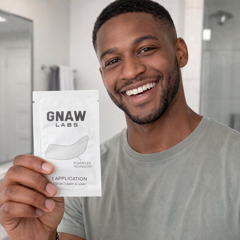 GNAW LABS Teeth Whitening Strips for Men – Mint Fresh | 14 Treatments | Enamel Safe Hydrogen Peroxide Formula with Mint | FoamFlex™ Technology | No Sensitivity, Professional Whitening Kit.