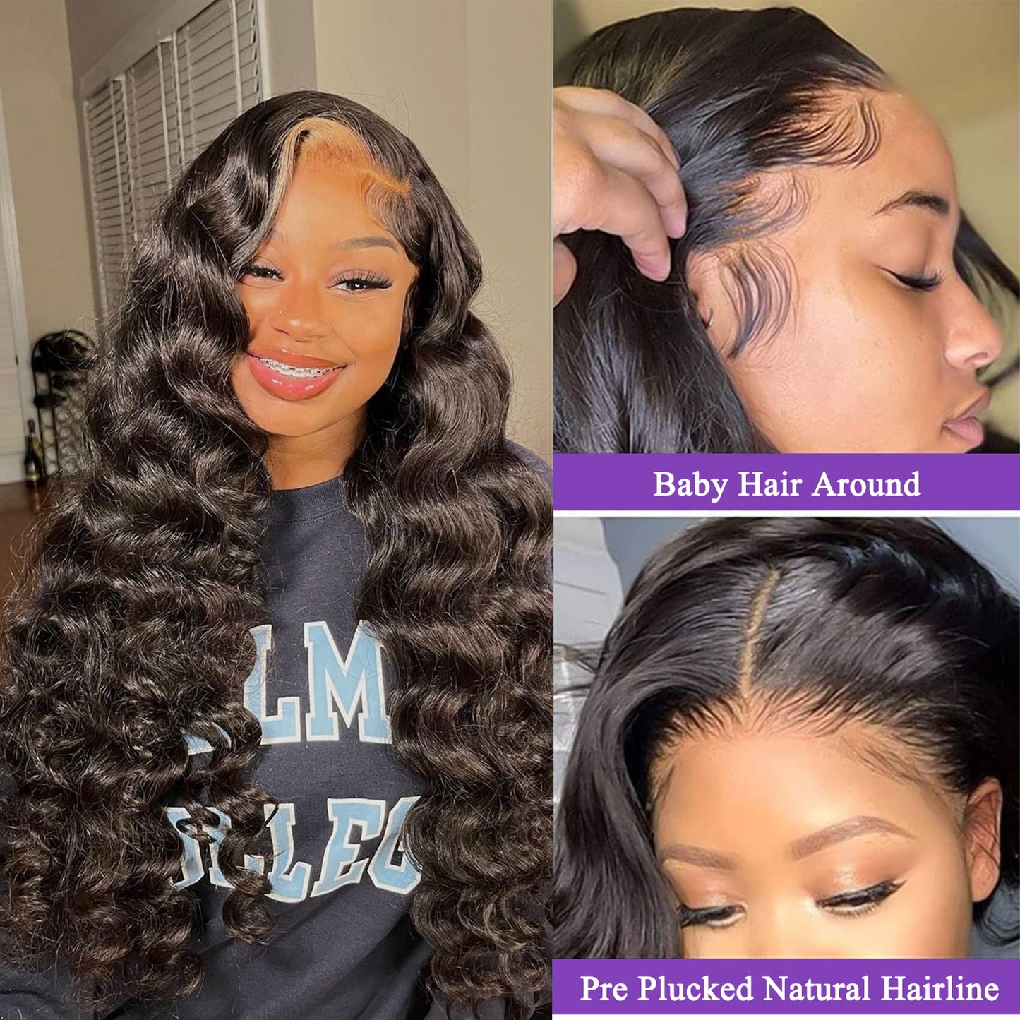 Lace Front Wigs for Black Women - Body Wave 24 Inch Glueless Lace Frontal Wigs - Pre Plucked with Baby Hair - Brazilian Virgin Human Hair - 180% Density - Natural Color
