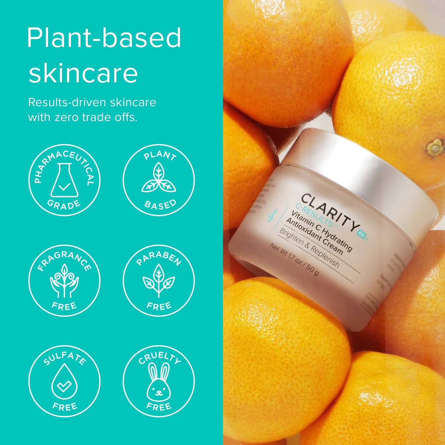 ClarityRx C-Results Vitamin C Hydrating Antioxidant Face Cream, Natural Plant-Based Anti-Aging Facial Moisturizer for Brighter Skin (0.5 oz.)