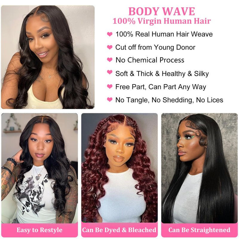 Human Hair Bundles Body Wave 10 12 14 Inch 100% Unprocessed Brazilian Body Wave 3 Bundles Human Hair Extensions for Women Quick Weave Natural Color