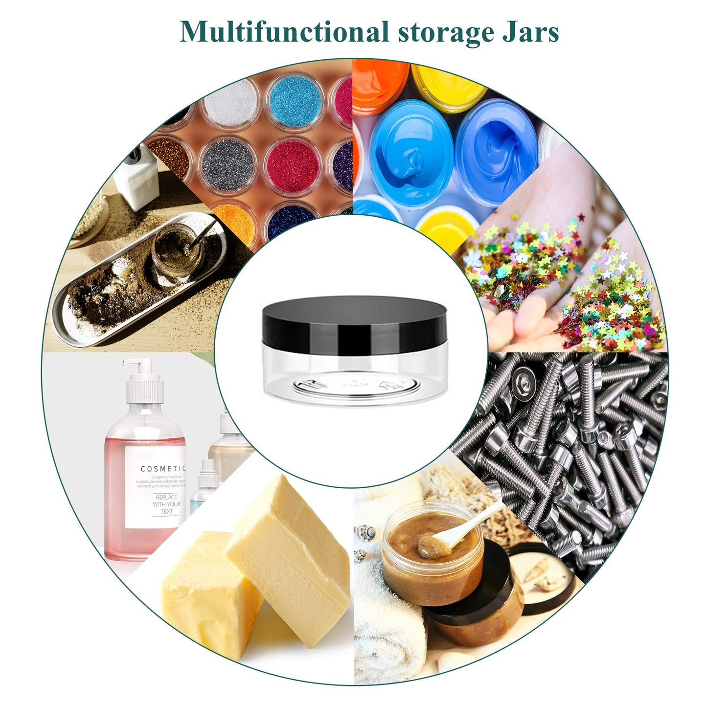 Hajoyful 2 oz Plastic Jars with Lids 36 PCS Small Cosmetic Slime Containers Clear Travel Round Jars Leak Proof Empty Sample Containers with Black Lids for Lotion and Cream Acrylic Powder