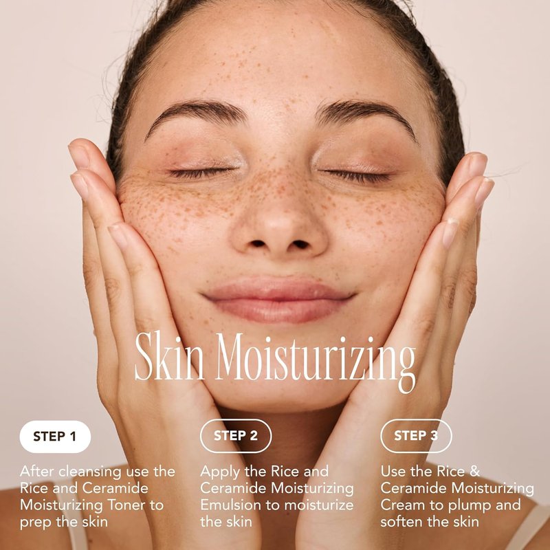 The Face Shop Rice Ceramide Moisturizing Skincare Set - Hydrating Toner & Moisturizer for Dry Skin | Travel Size Gift Set