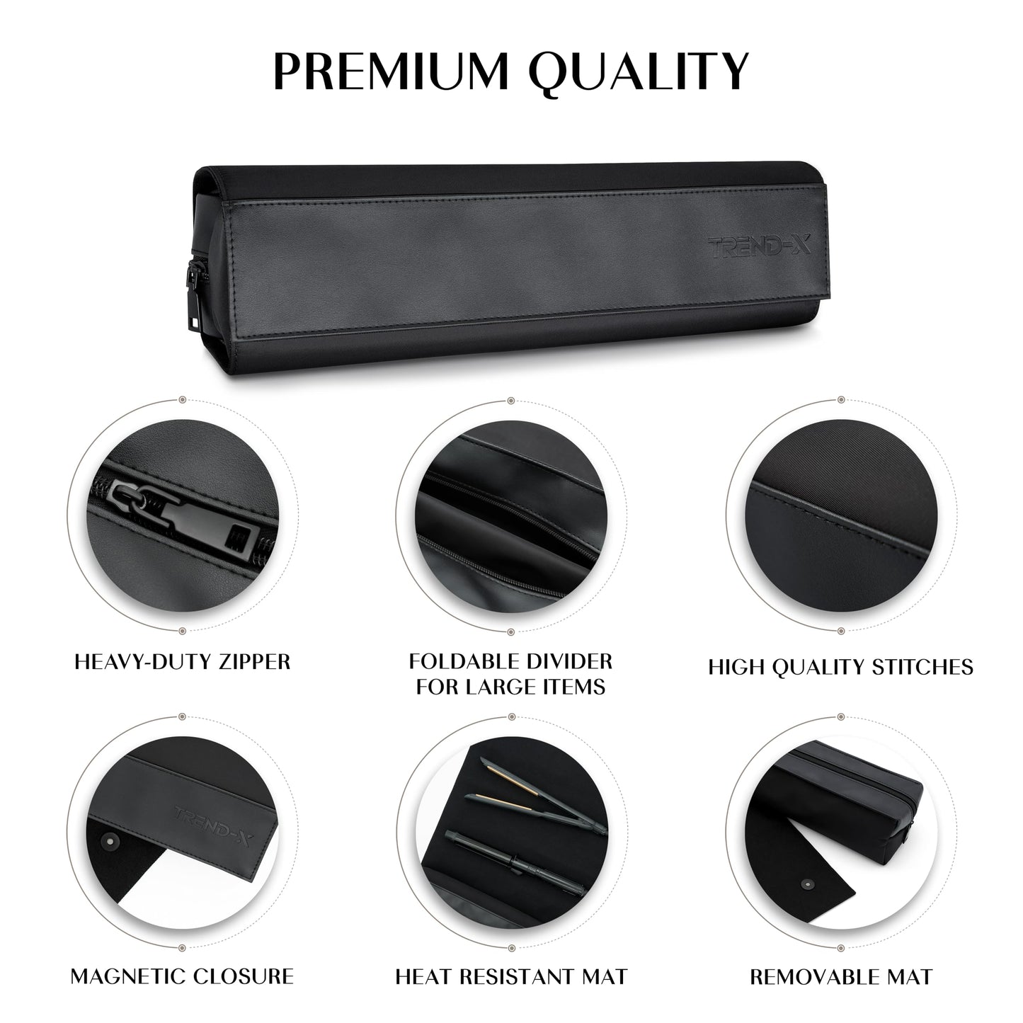 TREND-X Hair Styling Tools Organizer Bag with Heat-Resistant Mat, Flat Iron Travel Case, Travel Bag for Curling Iron, Straightener and Hot Brushes, Storage Case for Hot Hair Tools (Irons Not Included)