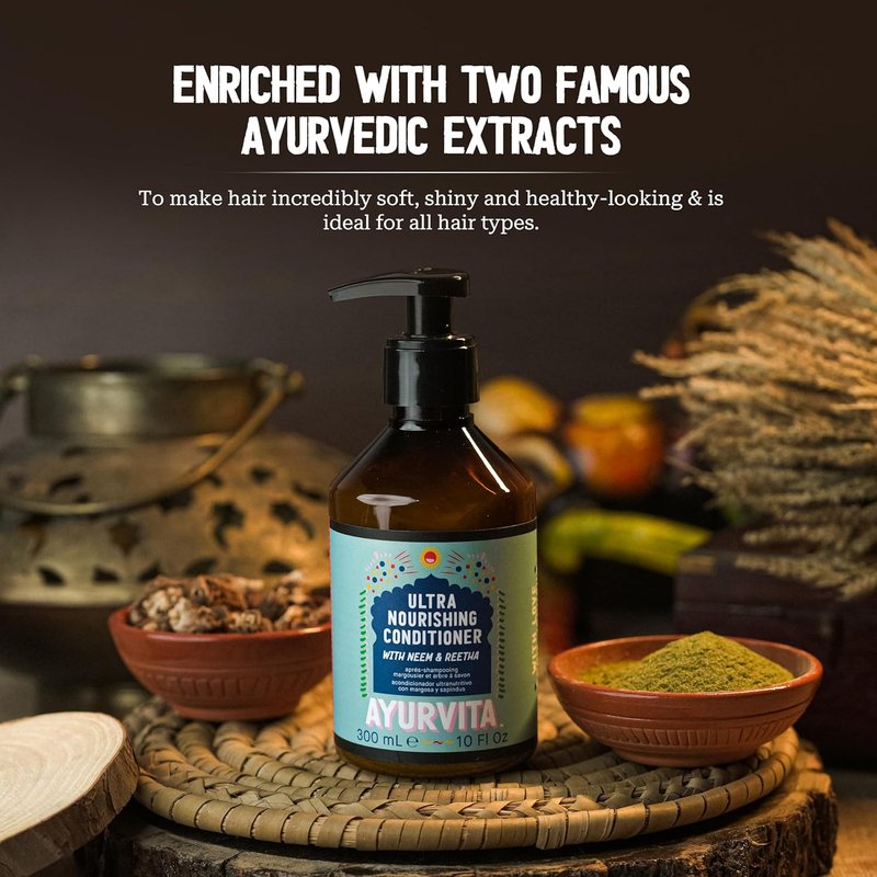 Nourishing Conditioner for All Hair Types | Neem & Reetha Ayurvedic Formula - 10 fl oz - Anti-Frizz & Shine Boosting