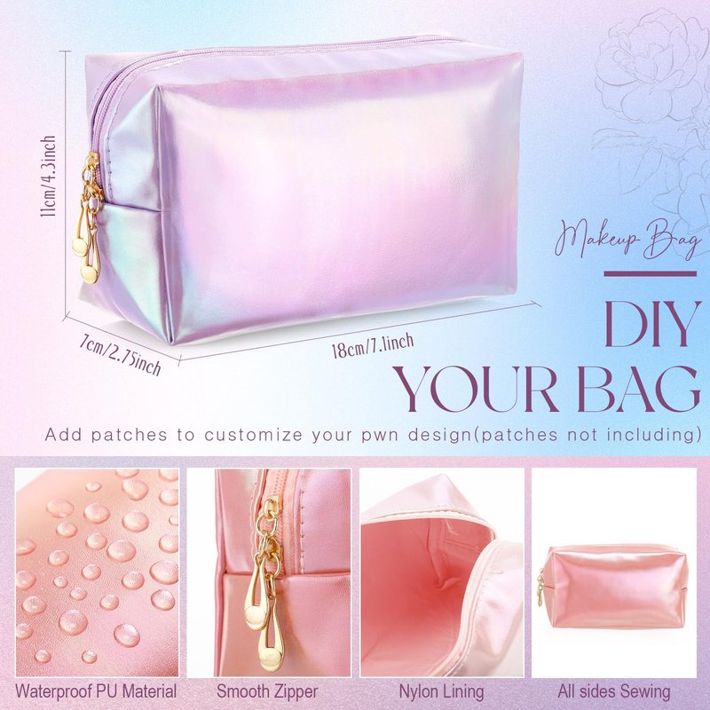 Kigeli Aesthetic Makeup Bags PU Leather Cosmetic Pouches Waterproof Plain Toiletry Bags Makeup Pouches Bulk for Women Party Gift Travel Storage Organizer(Laser Color,7.1 x 2.8 x 4.3 in)