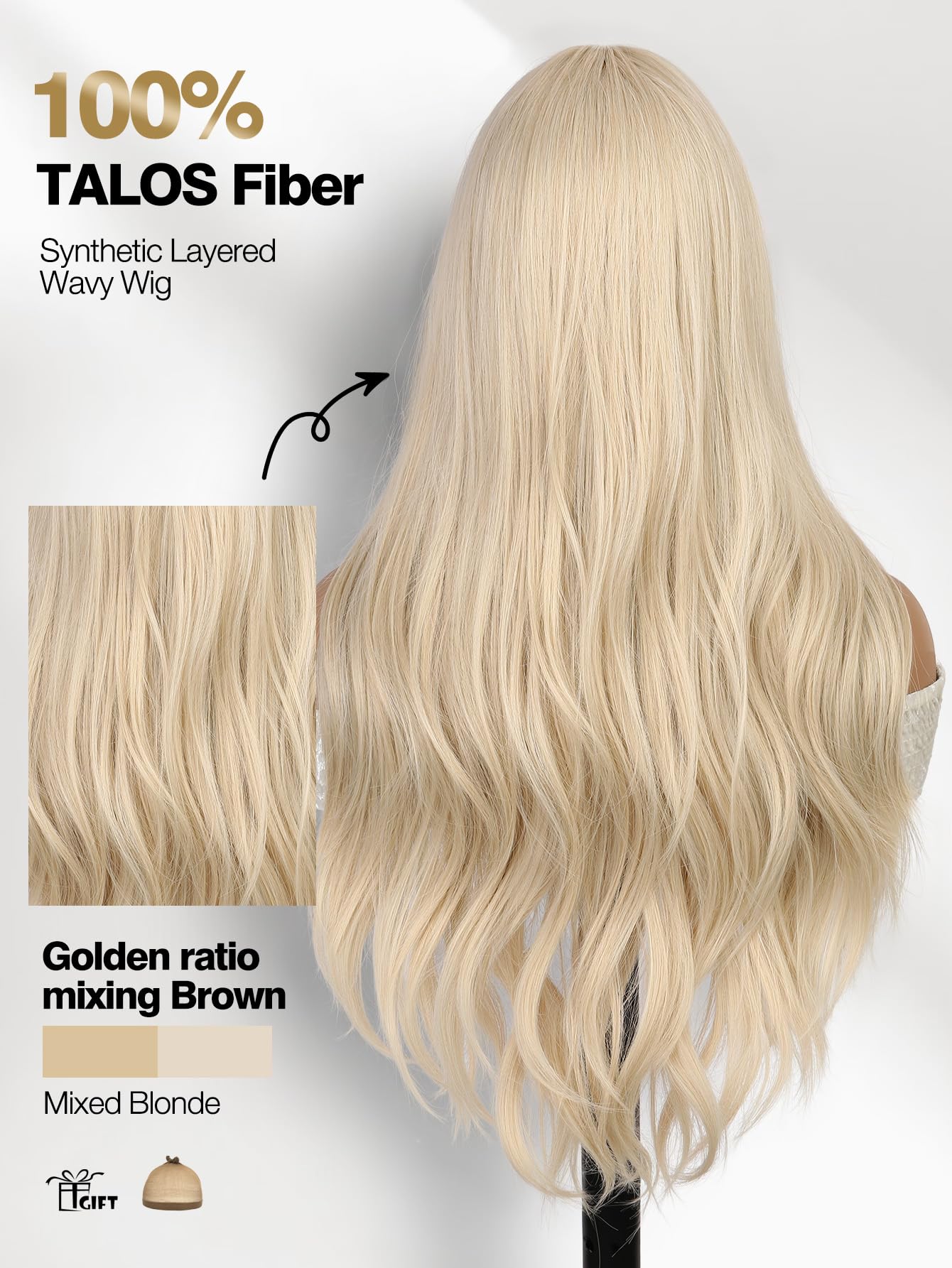 WIGER Mixed Blonde Long Wavy Wig Synthetic Middle Part Curly Wavy Layered Wig Glueless Heat Resistant Fiber Wig for Women Cosplay Party Christmas