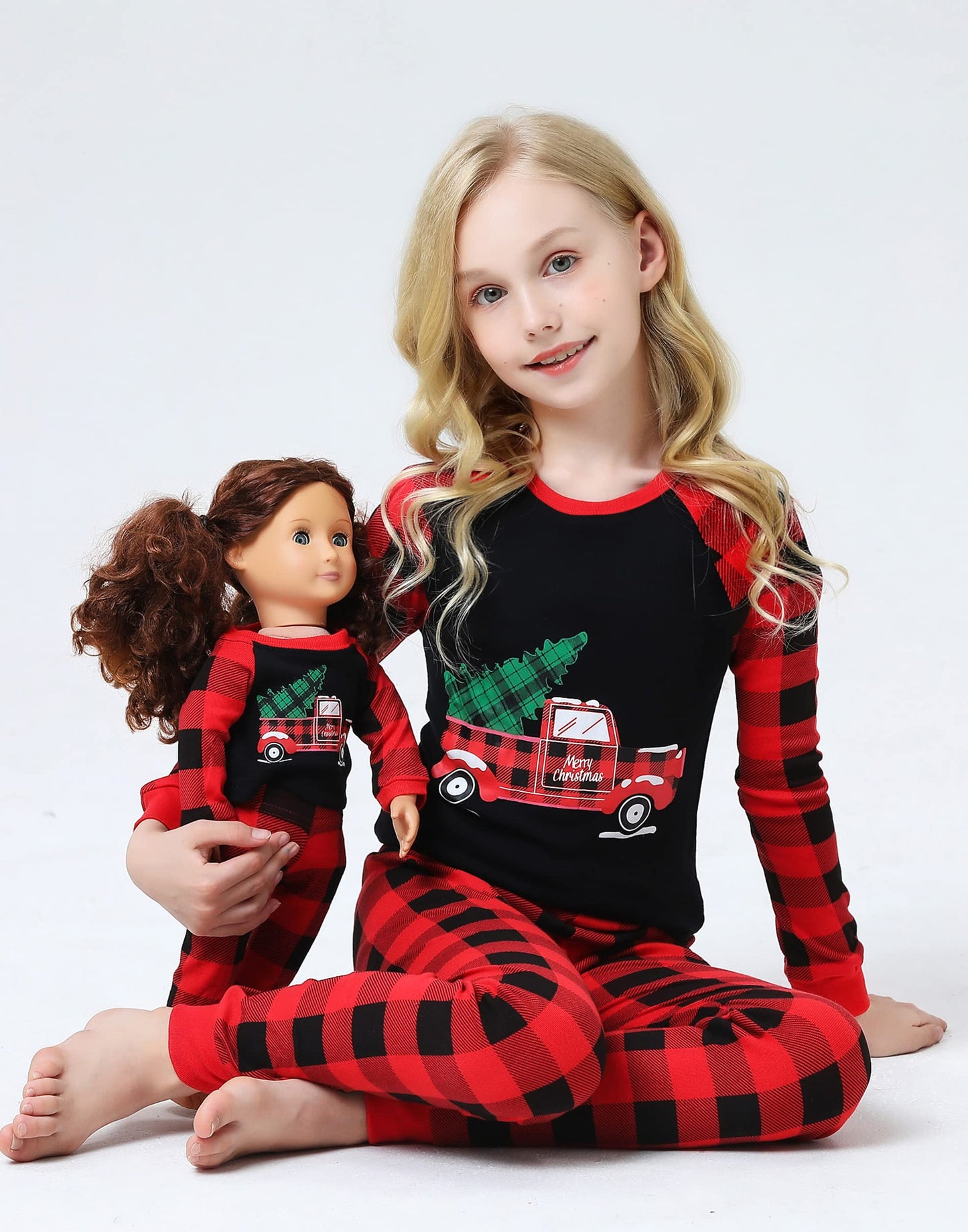 Babyroom Girls Matching Doll&Toddler 4 Piece Cotton Pajamas Toddler Christmas Reindeer Size 2 Blue …