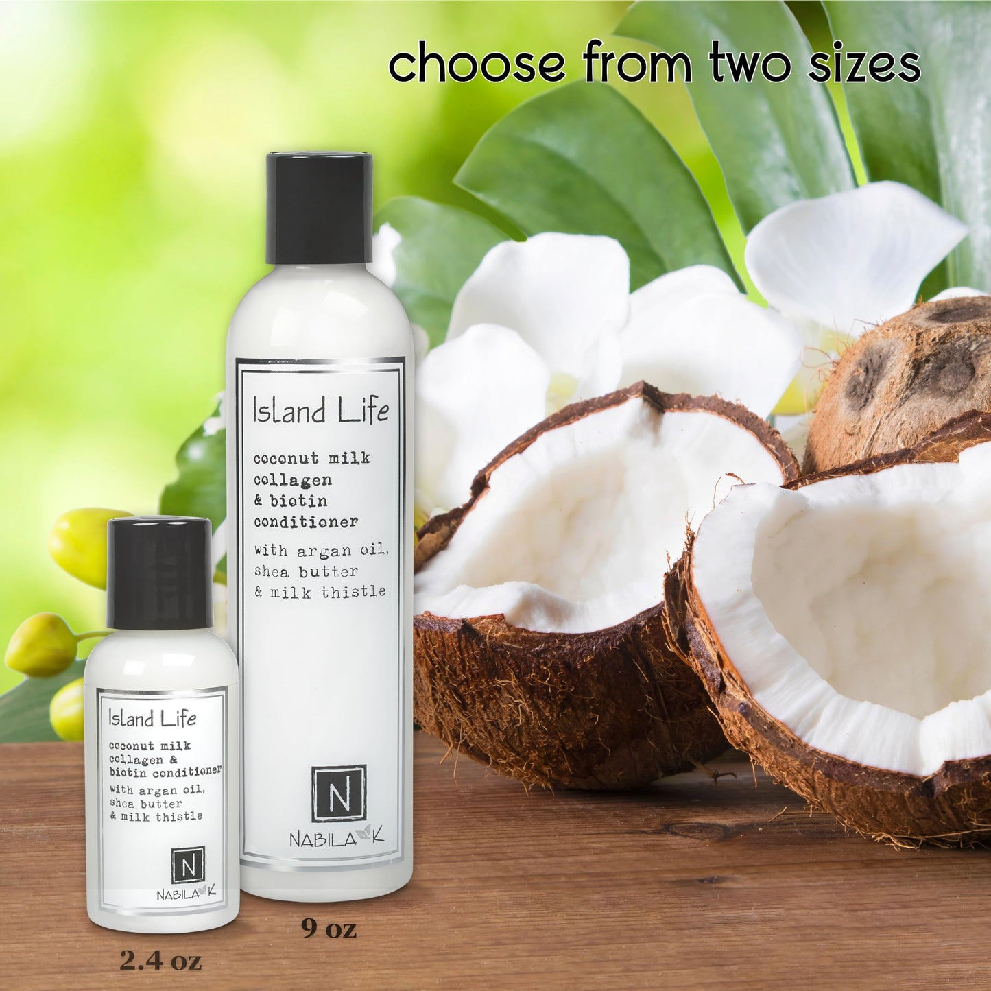 Nabila K Collagen & Biotin Conditioner, 9 oz – Island Life – Coconut Milk, Vitamin B7, Argan Oil, Shea Butter & Milk Thistle – Nourishing, Smoothing, Color-Safe – Sulfate-Free