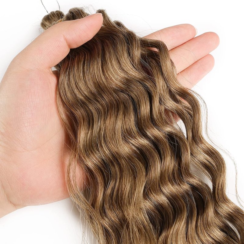 MAYSA Ocean Wave Crochet Hair Extensions 30in Ombre Crochet Hair 6Packs Soft Synthetic Braiding Curly Crochet Hair for Women #T8/24 Brown mix Blonde