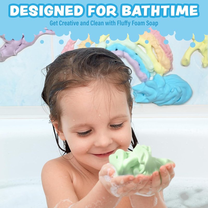 Fluffy Foam Soap for Kids - Create Bath Art with 6-Pack Variety | Gentle Cleansing & Soft Foam | Easy Spray Nozzles, Fruity Colors