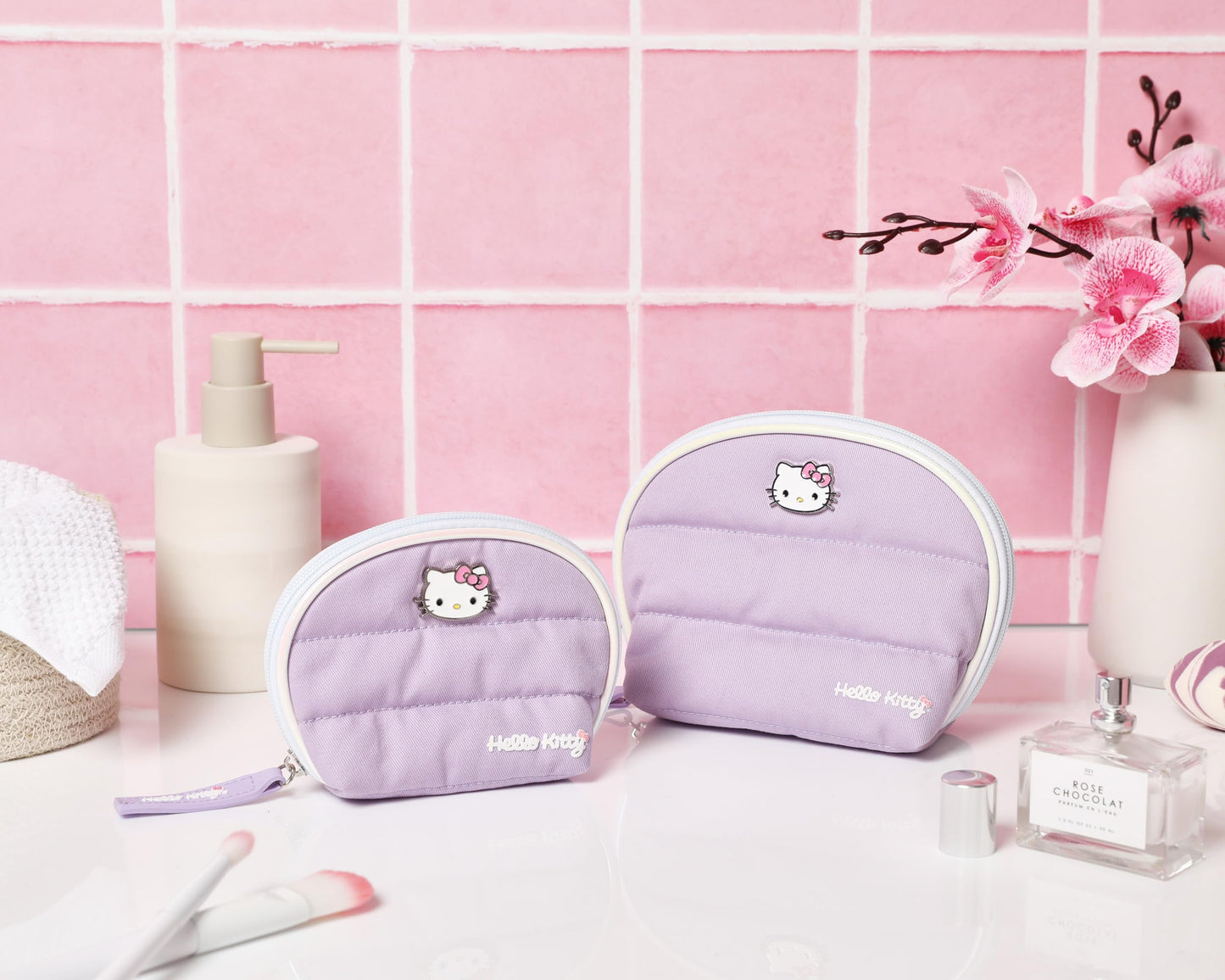 SALLY ROSE Sanrio Hello Kitty Makeup Bag Set Official License, Quilted Dome Cosmetic Travel Bags, Cute Make Up Bags