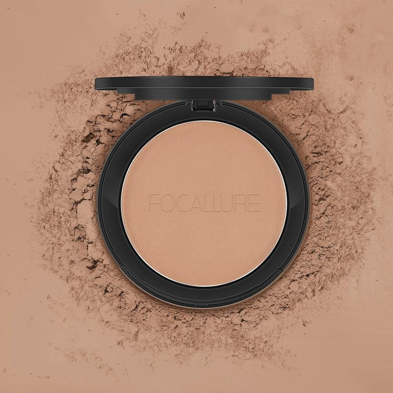 FOCALLURE Flawless Pressed Powder - Control Shine & Smooth Complexion | Long-Lasting Matte Finish, Wheat