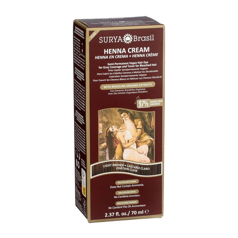 Surya Brasil Henna Cream Light Brown - Vegan Semi-Permanent Hair Color for Deep Hydration | 2.37 oz