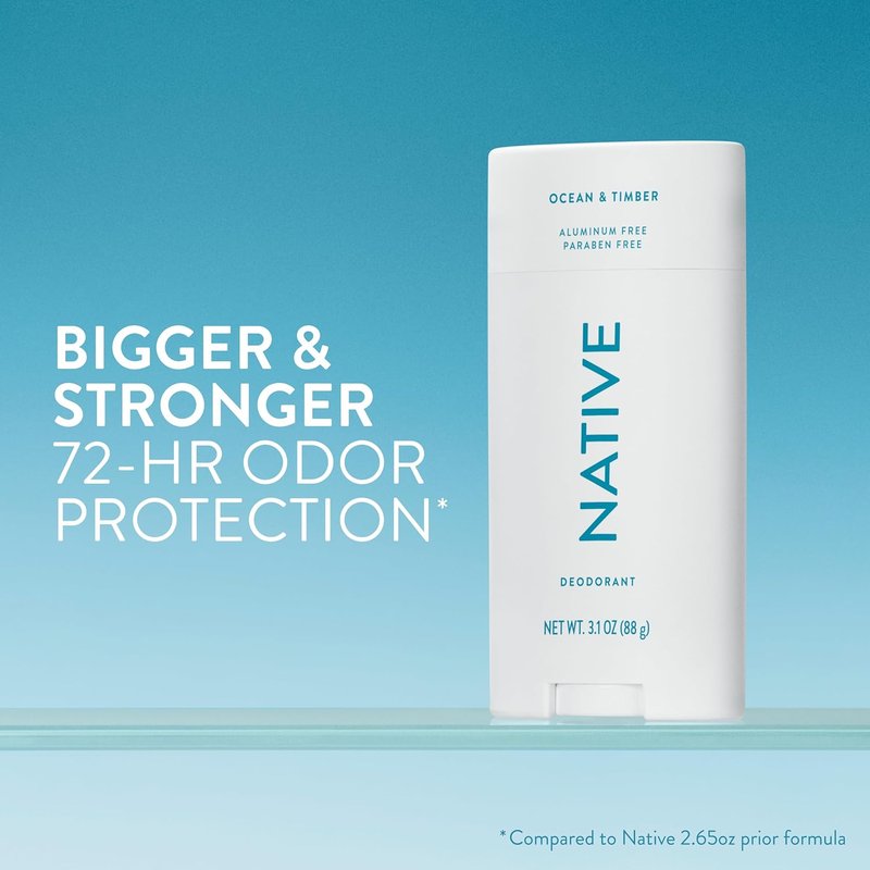 Native Aluminum Free Deodorant - Ocean & Timber Scent | 72-Hour Odor Control, 3.1 oz for Men & Women