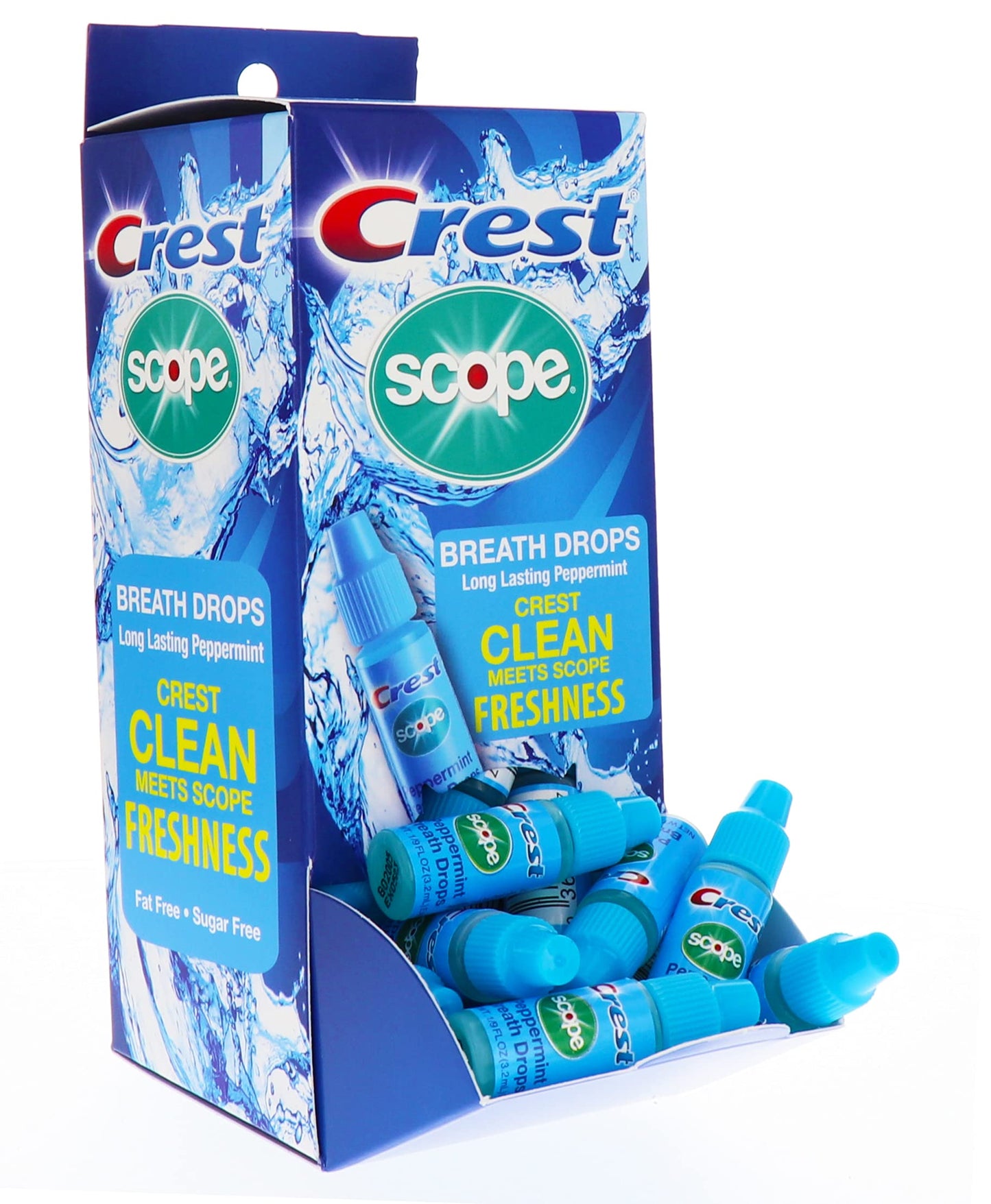 Crest Scope Breath Drops - Long Lasting PEPPERMINT - Crest Clean meets Scope Freshness - Gravity Feed Display - 50 Count, 3.2mL Drops