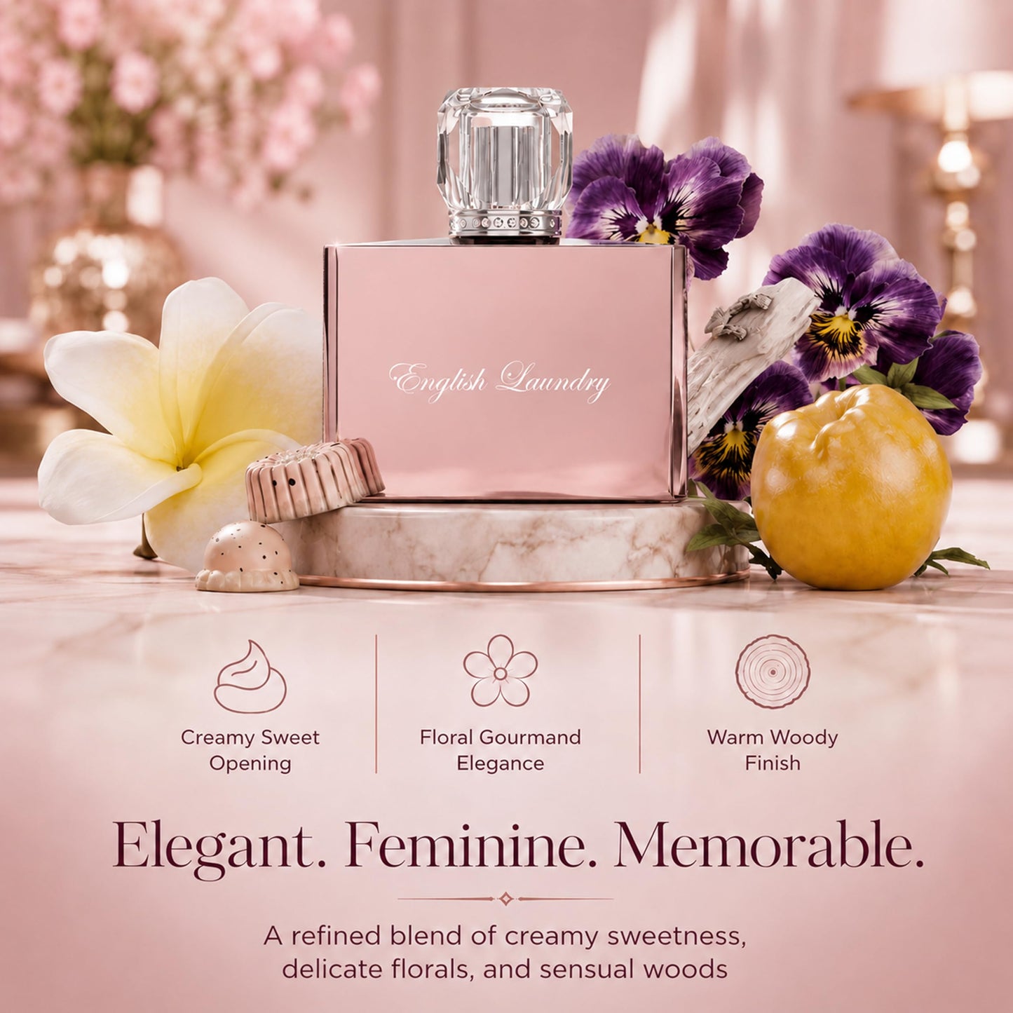 English Laundry Signature Eau de Parfum for Her | Floral Gourmand Scent | Cologne w/Quince & White Chocolate Top Notes, Jasmine & Orris Root Heart, and Sensual Woods Base | (UNBOXED) 3.4 fl. oz.