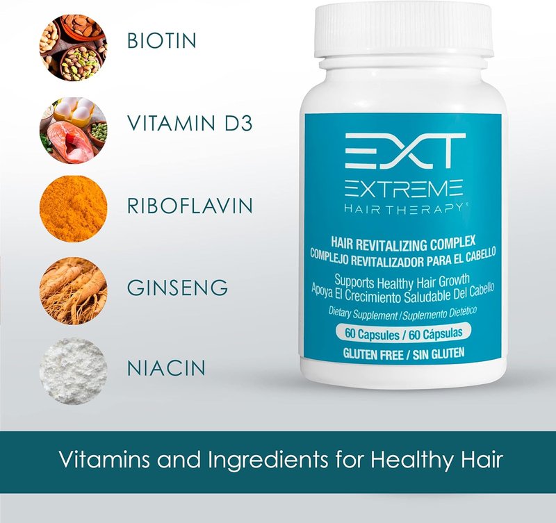 Hair Growth Supplements with Biotin - Revitalizing Complex for Hair, Skin & Nails | 60 Capsules