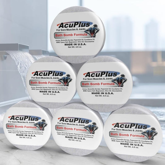 AcuPlus - Bath Bombs for Sore Muscles & Joints - Relaxing Bath Bombs for Women & Men with Arnica, Magnesium, Glucosamine, & Epsom Salt - 4.5 oz. Each, Pack of 6