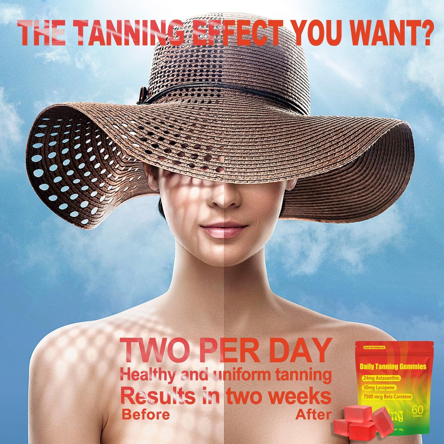 TailTrespass Tanning Gummies, Daily Tanning Gummies with Astaxanthin, Lycopene & Beta Carotene for Skin Health & Glow, Vegan, Non-GMO, 60 Count