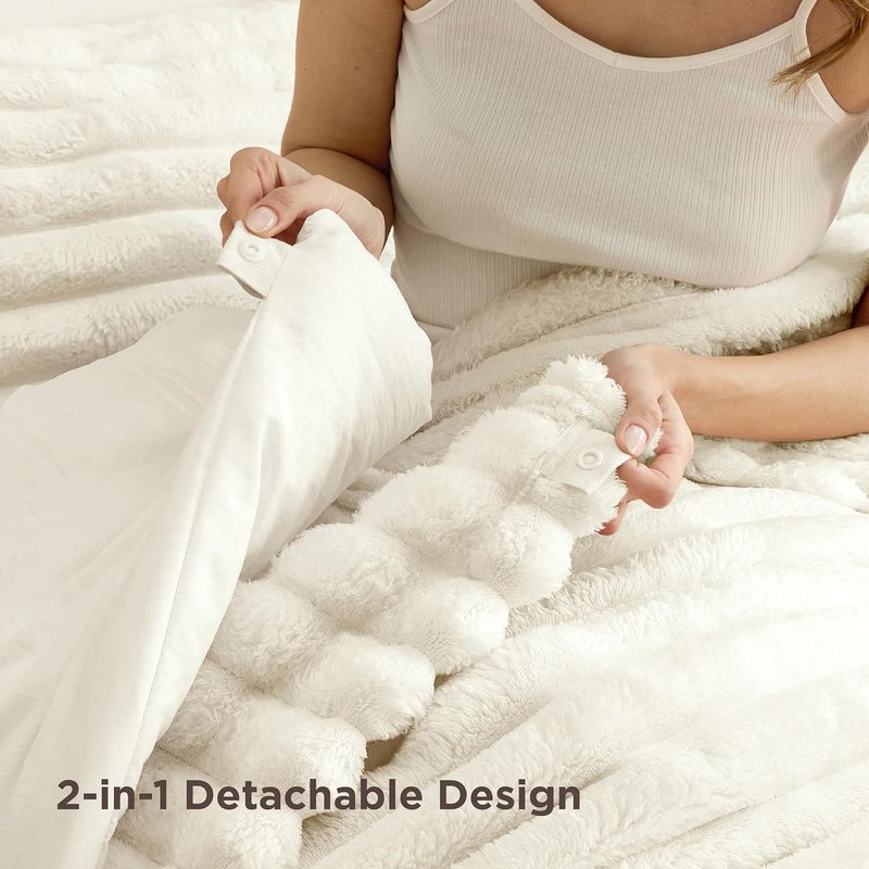 Bedsure 2-in-1 King Size Comforter Set - Cream White Fluffy Blanket & Detachable Design | All Season Bedding, Includes 2 Pillow Shams & 2 Pillowcases
