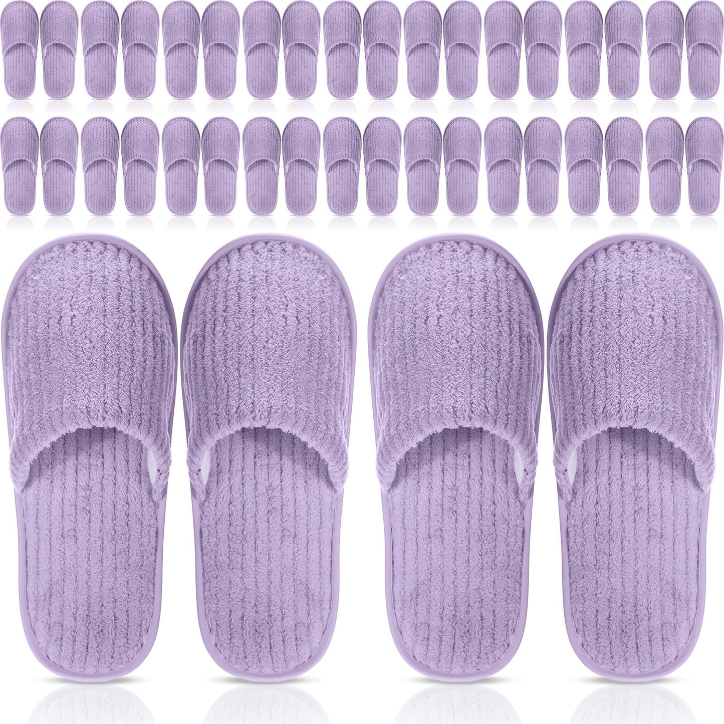 Panitay 20 Pairs Reusable Spa Slippers for Guests Washable House Slippers with Triple Layer Coral Fleece for Home Indoor Hotel Travel, Closed Toe (Purple)