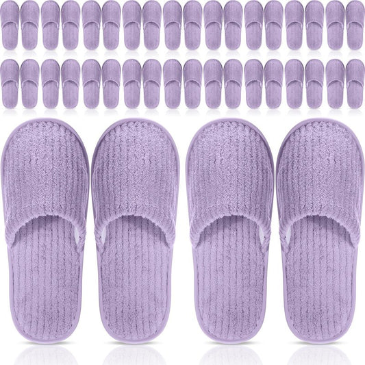 Panitay 20 Pairs Reusable Spa Slippers for Guests Washable House Slippers with Triple Layer Coral Fleece for Home Indoor Hotel Travel, Closed Toe (Purple)