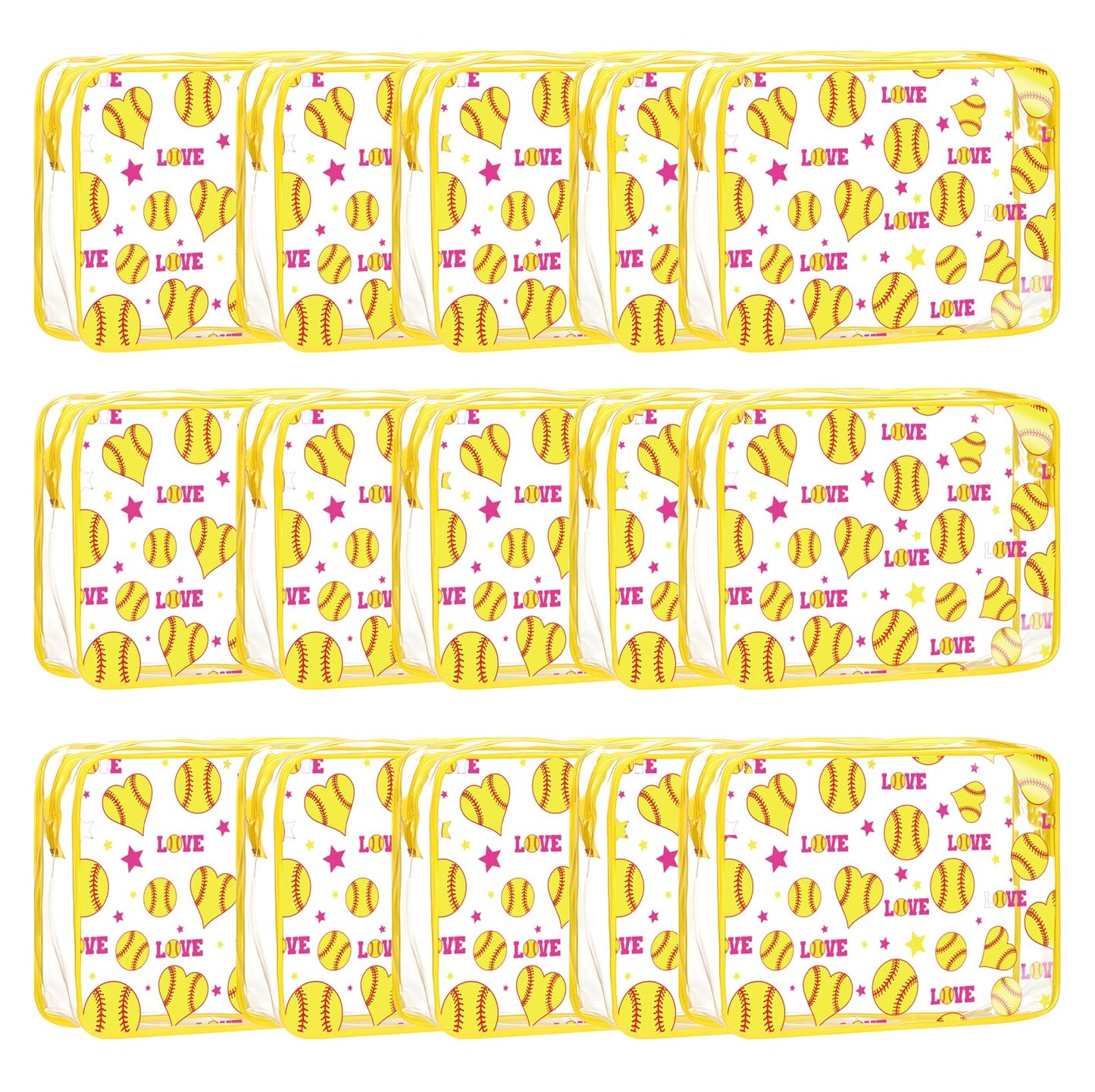 oyhqes 15PCS Softball Cosmetic Bag-Waterproof Softball Goodie Bag PVC Clear Portable Makeup Bags 6.1 x 4.72 x 2.36''Softball Team Gifts for Girls Team Player
