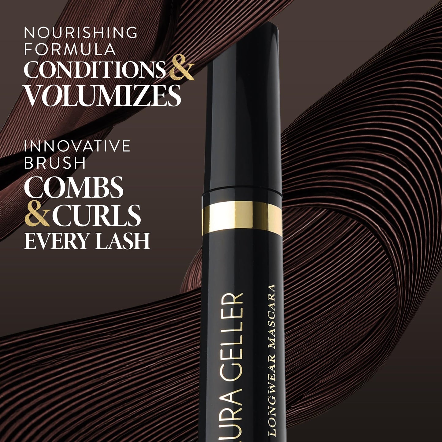 LAURA GELLER NEW YORK Kajal Longwear Mascara – Brown – Volumizing, Lengthening, & Defining Mascara - Smudge‑Proof & Flake‑Proof Wear, Buildable Formula