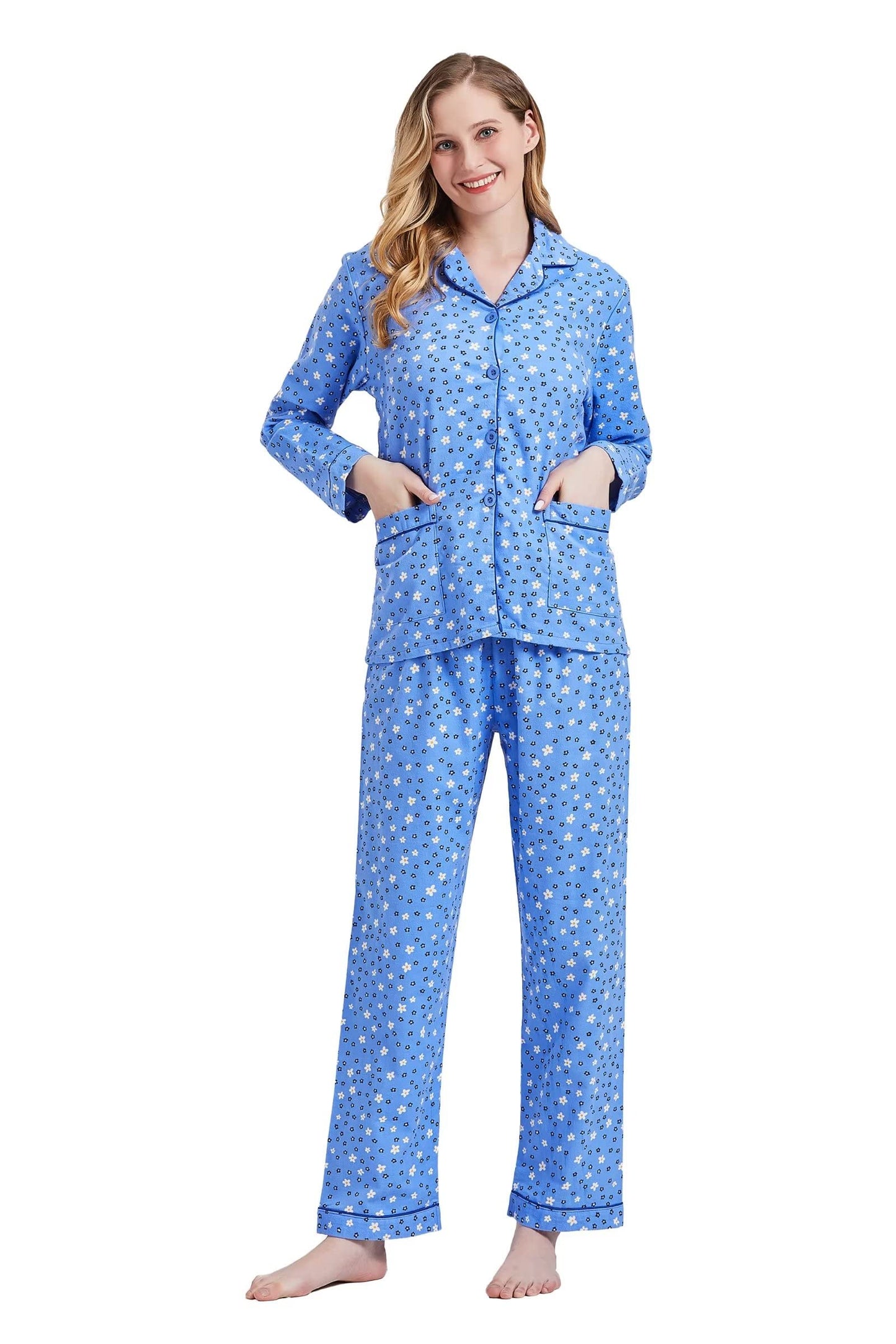 amaxer Women's Flannel Pajama Set 100% Cotton Soft Christmas Pajamas For Women Long Sleeve Pjs Button Down Warm Sleepwear